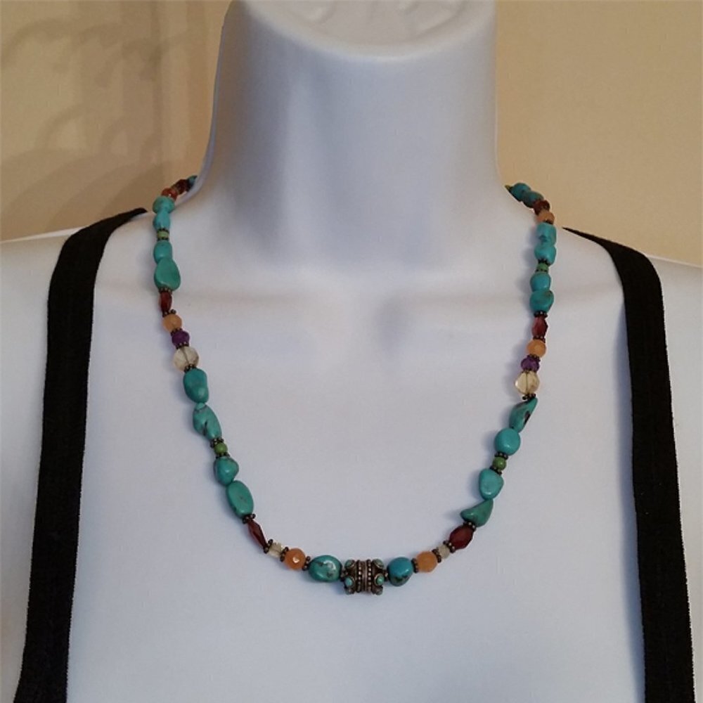 𝅺Vintage sterling silver 925 turquoise necklace-boho-fine jewelry single strand
